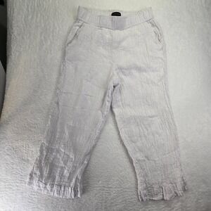 Tahari Lined Linen Textured Capri Pants Womens L White Tropical Beach‎ Resort 3D